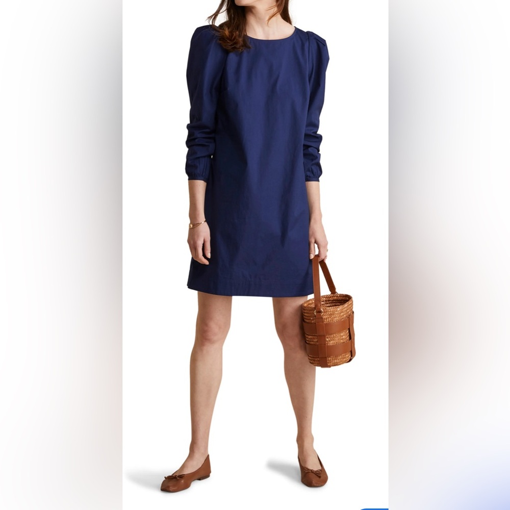 NWT Vineyard Vines Puff Shoulder Long Sleeve Cotton Stretch Poplin Dress
